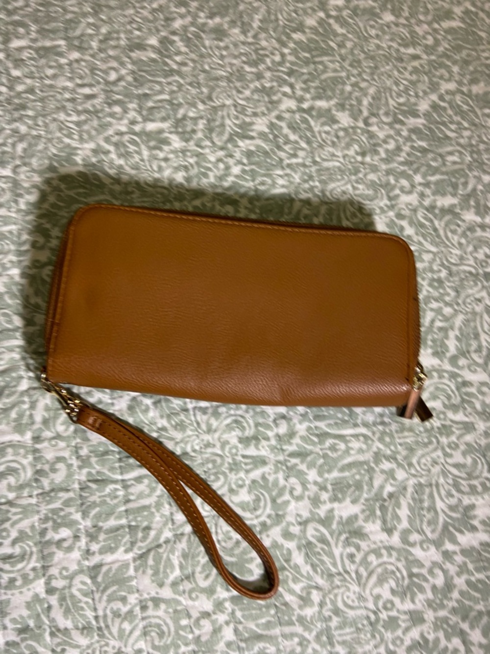 Tan Leather Wristlet Clutch